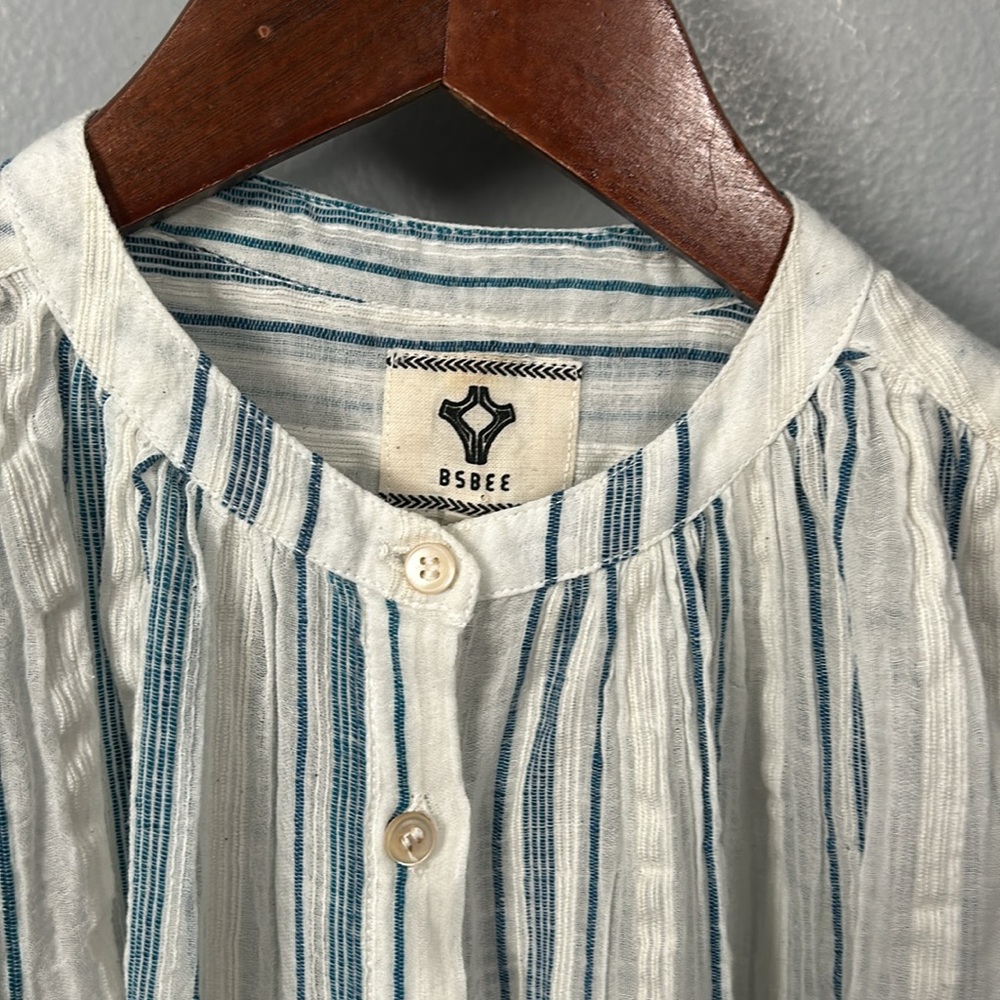 Bsbee khadi cotton button-down sleeveless shirt in striped loose body shirt S - Picture 13 of 13